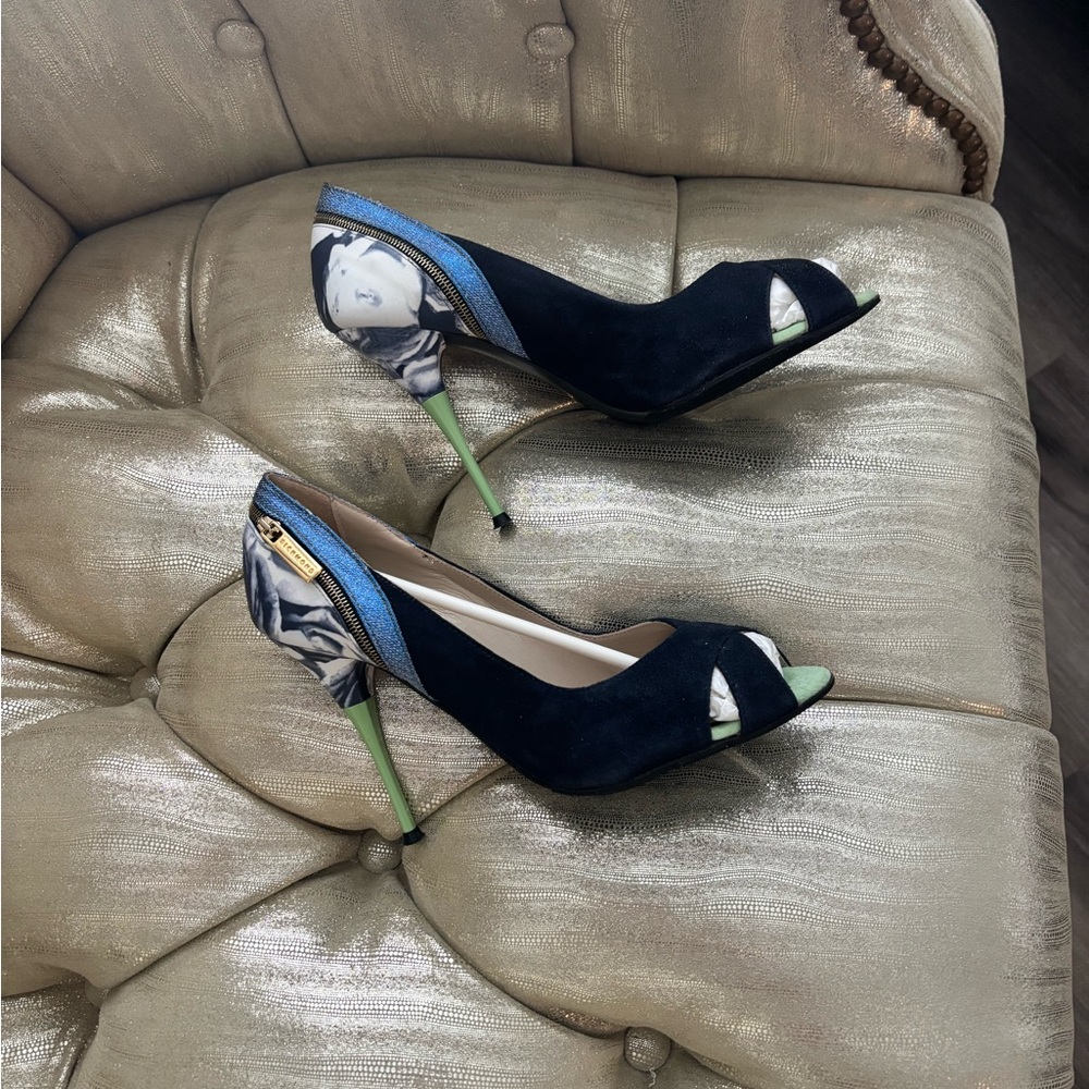 Richmond Black and Blue Heels with Green Accents